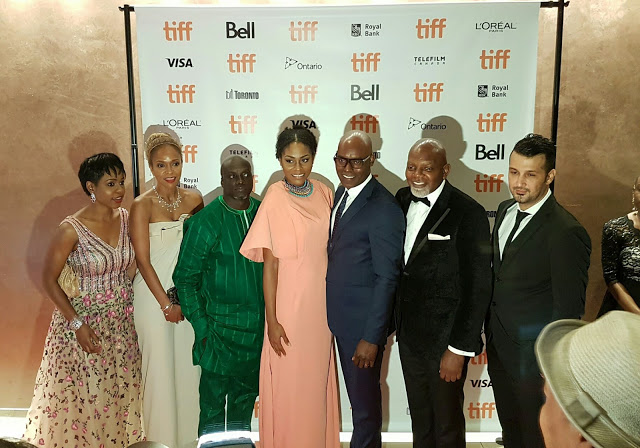 L-R: Bolanle Austen-Peters, Producer, '93 Days' film with cast at the Toronto Film Festival.