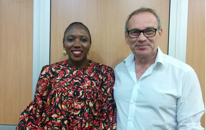 Carol Arhere, communications officer, Da Viva with Steve Dutton, brand manager, Da Viva at the media briefing on Tuesday. IMAGE/TLR