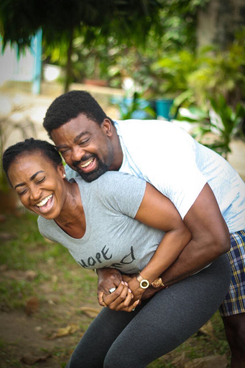 Kunle Afolayan with Kate Henshaw on the set of Roti