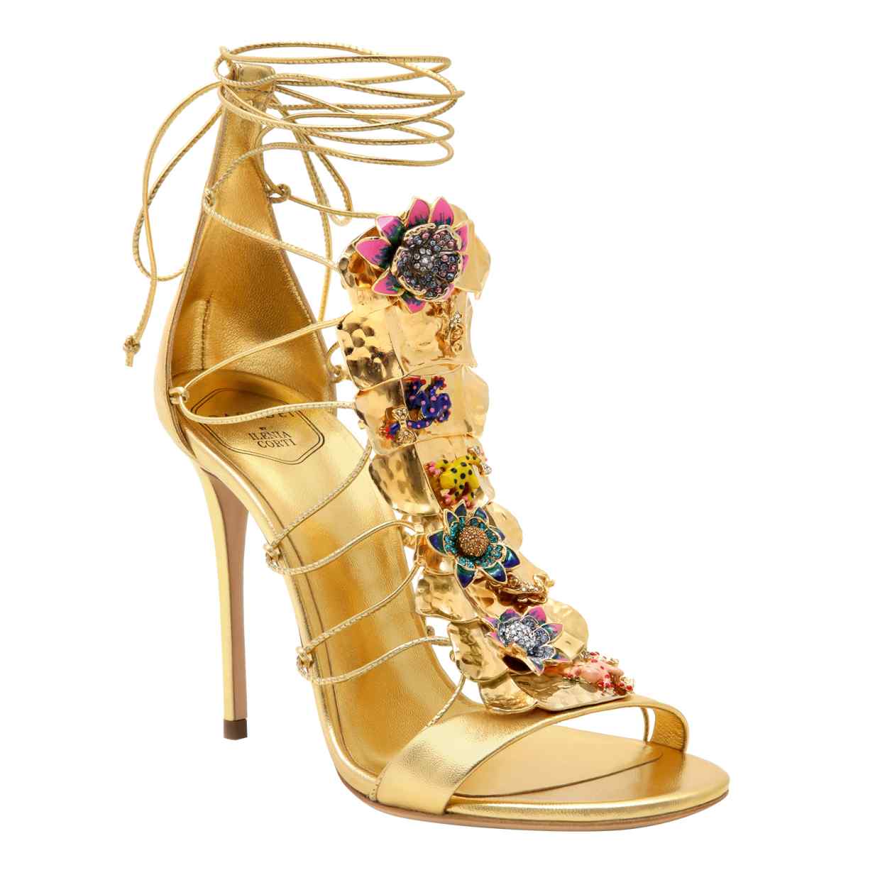 Casadei by Ilenia Corti metal plaque leather sandals, £1,800 | Image: Omer Knaz