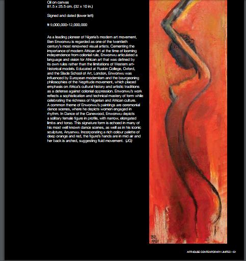 ben enwonwu dance of the canewood, an oil on canvas from 1981