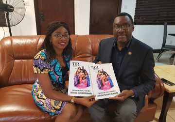 Steve Ayorinde, Lagos Commissioner for Tourism, Arts and Culture with Funke Osae-Brown, Publisher, The Luxury Reporter during the presentation of the magazine to the commissioner in Lagos