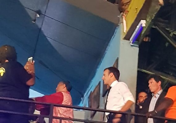 President Macron in Lagos on a tour of the Afrika Shrine with Femi Kuti, son of Late Afrobeat maestro, Fela Kuti