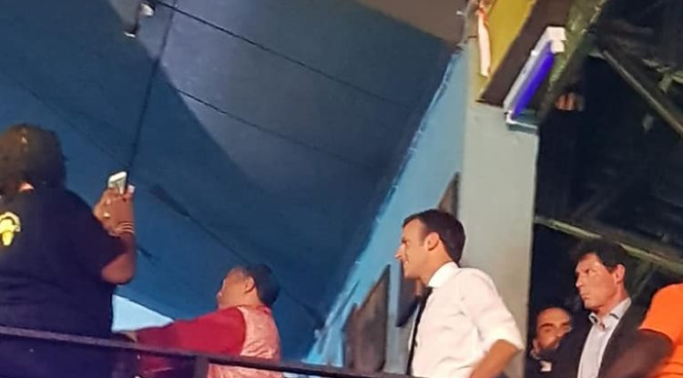 President Macron in Lagos on a tour of the Afrika Shrine with Femi Kuti, son of Late Afrobeat maestro, Fela Kuti